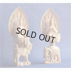 画像2: 仏像【総桧・八天飛天光背：上彫り　普賢菩薩＋文殊菩薩　二尊2.5寸】釈迦三尊脇侍　開運　仏壇・御本尊　趣味仏像　縁起仏像　送料無料