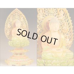 画像3: 仏像・総柘植八角飛天光背【淡彩切金】・釈迦如来2.0寸