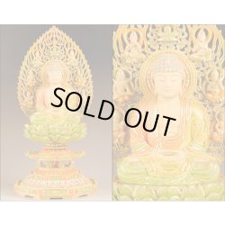 画像2: 仏像・総柘植八角飛天光背【淡彩切金】・釈迦如来2.5寸