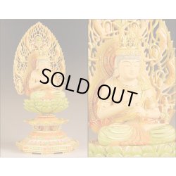 画像3: 仏像・総柘植八角飛天光背【淡彩切金】・大日如来2.0寸