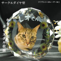 画像1: かわいいクリスタルペット位牌【ピュアラブ　サークル型　サイズB】【UV＋２Dレーザー】犬の位牌　猫の位牌　ペット供養 送料無料