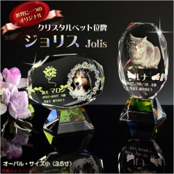画像1: 位牌【ペット供養：クリスタルペット位牌・メモリアルモニュメント ジョリス・オーバル サイズ小（3.5寸）】モダン位牌 ペット仏壇 仏具 送料無料