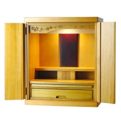 画像2: （11月上旬入荷予定）LED照明付き・桜欄間・曇りガラス・天然桐材・ミニ仏壇【新未来18号・ライトブラウン】・家具調仏壇・モダン仏壇・送料無料nmirai18