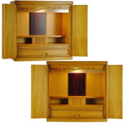 画像12: ワイド型【ご本尊＋陶器5具足＋りんセット＋掛軸留め】仏具込み価格でお得・桐材・ミニモダン仏壇【未来18号ワイド型・LB色・仏具込み】送料無料geikiwd