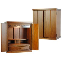 画像4: ミドルブラウン色・【ご本尊＋陶器仏具セット＋りんセット＋掛軸留め】仏具込み価格でお得・桐材・ミニモダン仏壇【未来18号・仏具込み】送料無料geiki18