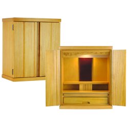 画像4: （11月上旬入荷予定）【ご本尊＋大蓮ガラス仏具（本色）＋掛軸留め】仏具込み価格でお得・桐材・ミニモダン仏壇【未来・ライトブラウン色・仏具込み】18号・送料無料dairen18