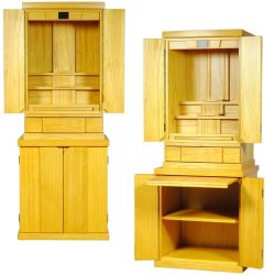 画像2: 納骨壇・仏壇・仏壇台上下セット【ミニモダン仏壇・せせらぎ25号＋仏壇台・春風】・ライトブラウン色・送料無料