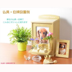 画像20: ペット仏壇【ペット仏具7点付き：新・ラブリー　サイズ大　ライトブラウン】おリン付 ミニ仏壇 家具調仏壇 メモリアルボックス 納骨 骨壷 ペット供養 足跡マーク 写真立て 名入れ無料 送料無料