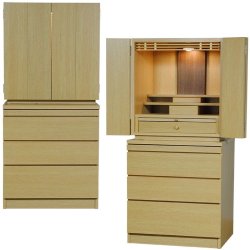 画像2: 仏壇・仏壇台上下セット【ミニモダン仏壇・初音18号 ワイド型＋仏壇台・深山】本色・送料無料