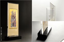 画像11: 現代調モダン仏壇【天然タモ杢　幻想的で優美な絵柄：桜蝶（さくらちょう）16号　ナチュラル+クリスタル仏具一式付き】電池式高輝度ダウンライト付属　送料無料