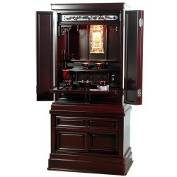 画像2: 【仏具付き】【唐木仏壇】[台付き仏壇][伝統仏壇]【花月42-18艶あり紫檀調】・らくらく家財便・送料無料