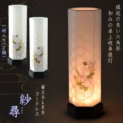 画像1: お盆提灯【縁起の良い六角形・LED霊前灯：紗尋（さひろ）一対（2個入）電池式】お盆用品 盆棚　お盆飾り　仏具 お盆 初盆 提灯 新盆  盆ちょうちん　和紙張り 送料無料