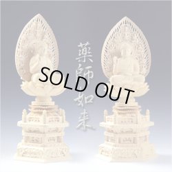 画像3: 仏像【檜製六角台飛天光背：薬師如来2.0寸＋柘植製十二神将2.4寸 全13体セット】縁起仏像　趣味仏像　神　送料無料