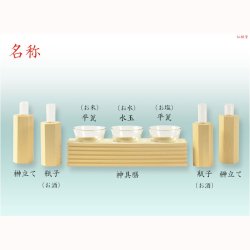画像8: モダン神棚【雲透かし彫り格子扉・鳥居付き三社箱宮：算賀（さんが）ブナ無垢材ホワイト+神具セットH】神具付き神棚　組子格子　神棚　神道　内宮　壁掛け　置き型　送料無料