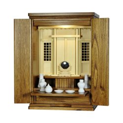 画像2: 神具付き【モダン祖霊舎：初穂(はつほ)・天然木総桐材　23号・ミドルブラウン色】祖霊舎・神徒壇 神道　御霊舎　霊璽　御霊代　神棚　LED照明付き　送料無料