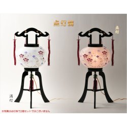 画像2: 特選高級　お盆提灯【八女提灯：黒塗り仕上げ　本絹二重張り　電球灯　簡単組立機構　紅芙蓉　10号】盆ちょうちん　行灯　盆用品　お盆飾り　新盆　初盆　色柄提灯　花柄提灯　迎え火　送り火　送料無料
