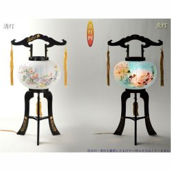 画像2: お盆提灯・仏縁堂セレクト【八女提灯：黒蒔絵　桔梗に秋草　一重　和紙　回転筒付10号】盆ちょうちん　行灯　盆用品　PC製提灯　新盆　お盆 色柄提灯　送料無料