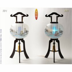 画像2: 高級盆提灯【岐阜提灯：簡単マグネット機構・天然木・絹一重張り　山水・遠山に三重塔　回転筒11号】お盆用品 仏具　お盆　お盆飾り　行灯　盆ちょうちん　迎え火　送り火　送料無料