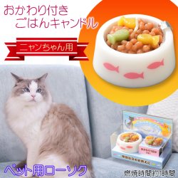 画像1: ペット用ローソク【おかわり付き・ごはんキャンドル：猫用・魚タイプ　交換用キャンドル付属】仏具　ローソク　ろうそく　蝋燭　ペット　ミニ寸ローソク　手元供養　猫　犬