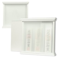 画像2: 神棚【モダン神棚　香る桧製・薄型スリムコンパクト　壁掛け/置き型両用：高杜（本体桧白塗装＋アクリル扉）】神道　神様　神札　お札　木札　札入れ　神具　インテリア神棚　現代調神棚　送料無料