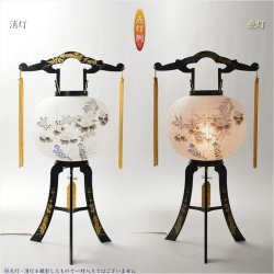 画像2: 限定品　お盆提灯・仏縁堂セレクト【岐阜提灯：黒蒔絵　白芙蓉に桔梗　和紙一重張り　11号】盆ちょうちん　行灯　盆用品　PC製提灯　新盆　お盆　色柄提灯