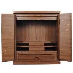 画像2: 仏具付き【ミニ仏壇　桜都（おと）櫻象嵌　19号　ワイド型　ウォールナット色】納骨　おしゃれ モダン仏壇 小型 コンパクト 仏具セット き シンプル　送料無料