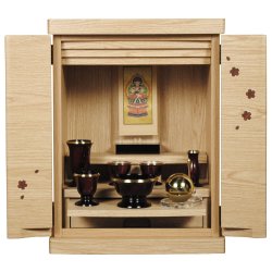 画像1: 仏具付き【ミニ仏壇　桜都（おと）櫻象嵌　15号　オーク色】納骨　おしゃれ モダン仏壇 小型 コンパクト 仏具セット き シンプル　送料無料