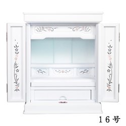 画像3: ホワイト色　仏壇+仏壇台【伝統型仏壇：天然貝・螺鈿細工　和モダン・花夕（はなゆう）　16号】小型仏壇　家具調仏壇　上置き仏壇　送料無料