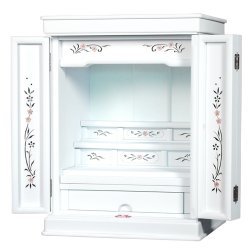 画像2: ホワイト色　仏壇+仏壇台【伝統型仏壇：天然貝・螺鈿細工　和モダン・花夕（はなゆう）　18号】小型仏壇　家具調仏壇　上置き仏壇　送料無料