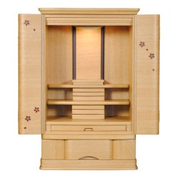 画像4: 仏具付き・モダン仏壇【オーロラ28号　タモクリア＋御本尊＋想々型＋たまゆらりん】LED照明付き 桜木象嵌　地袋型大型サイズ　ラクラク家財便発送　送料無料