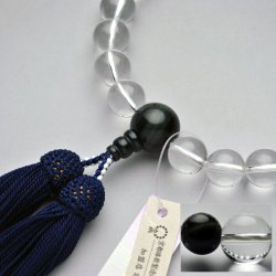 画像1: 仏壇供養に不可欠：京都数珠製造卸組合・男性用・水晶青虎目仕立・正絹頭房付