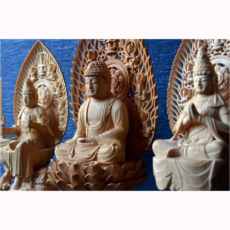 GINGER掲載商品 木彫仏像 文殊菩薩座像 彫刻 一刀彫 天然木檜材 仏教