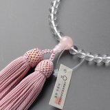 画像: 仏壇供養に不可欠：京都数珠製造卸組合・女性用・本水晶ローズクォーツ・正絹頭房付