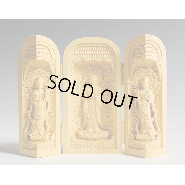 画像4: 【仏像】総柘植【阿弥陀三尊】三開仏、安らぎと幸福を祈るご本尊