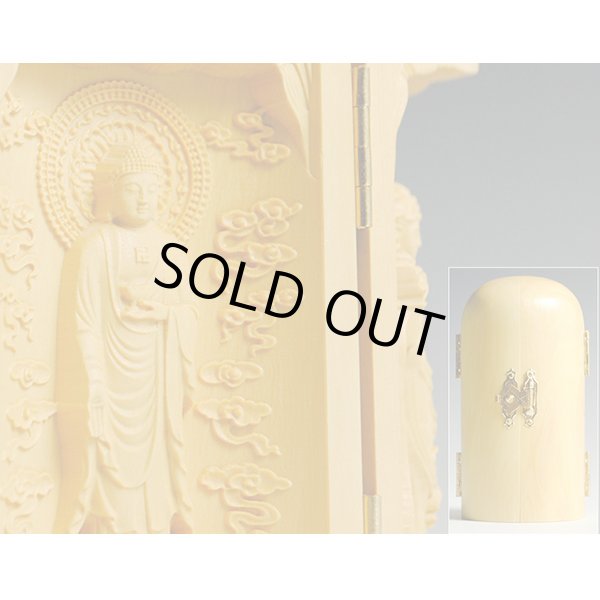 画像2: 【仏像】総柘植【阿弥陀三尊】三開仏、安らぎと幸福を祈るご本尊