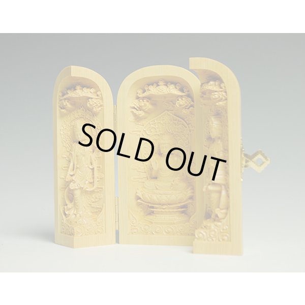 画像5: 【薬師如来三尊】　総柘植材三開仏　仏龕　仏像　縁起物