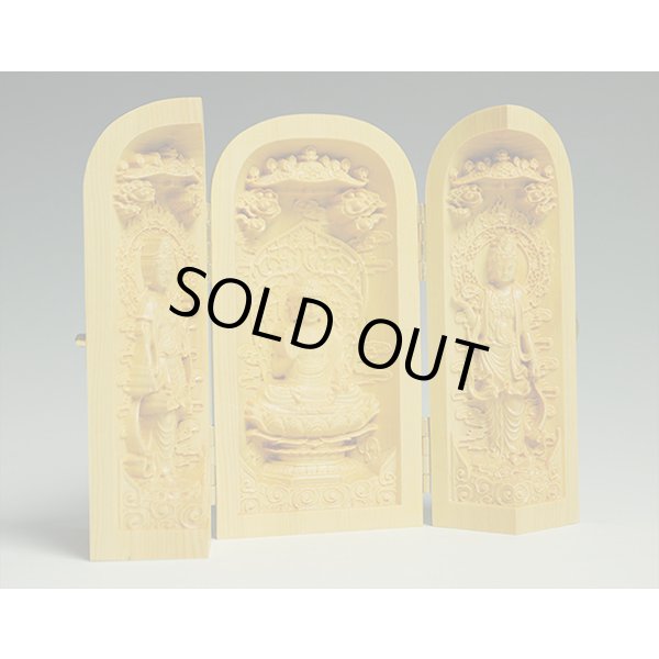 画像4: 【薬師如来三尊】　総柘植材三開仏　仏龕　仏像　縁起物