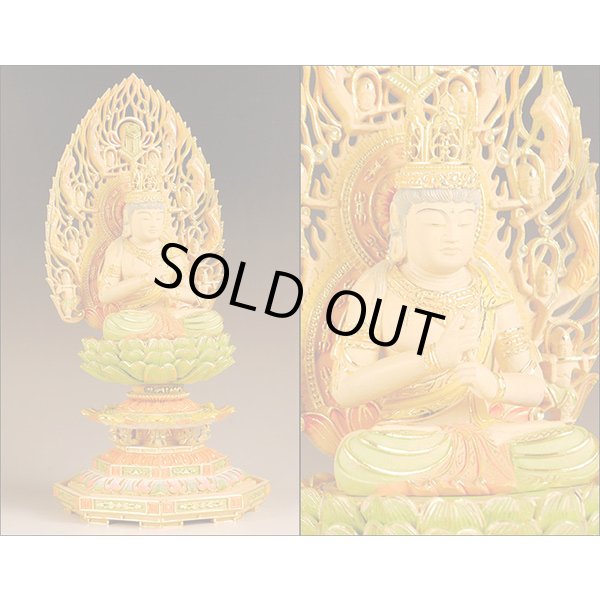 画像3: 仏像・総柘植八角飛天光背【淡彩切金】・大日如来2.0寸