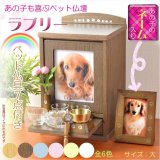 画像: ペット仏壇【ペット仏具7点付き：新・ラブリー　サイズ大　ダークブラウン】おリン付 ミニ仏壇 家具調仏壇 メモリアルボックス 納骨 骨壷 ペット供養 足跡マーク 写真立て 名入れ無料 送料無料