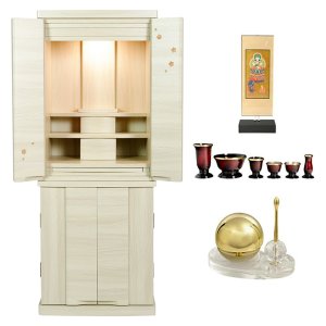 画像: 豪華仏具付き【和みモダン仏壇：桜都（おと）　ナチュラル色　40号】本尊掛軸　仏具　おりん 現代調仏壇　大型仏壇　家具調仏壇　重ね仏壇　送料無料