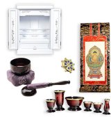 画像: ホワイト色　仏壇付仏壇【伝統型仏壇：天然貝・螺鈿細工　和モダン・花夕（はなゆう）　18号+仏具一式】小型仏壇　家具調仏壇　上置き仏壇　送料無料