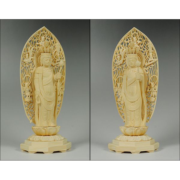 画像2: 仏像【香る檜（ひのき）・八角台飛天光背：十一面観音3.5寸】仏壇・御本尊　送料無料