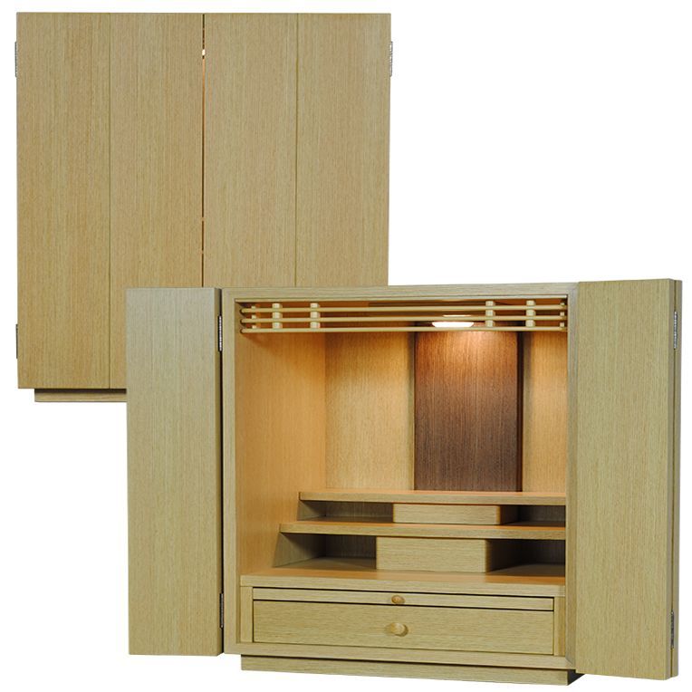 画像3: 【ご本尊＋陶器仏具セット＋りんセット＋掛軸留め】仏具込み価格でお得・ミニモダン仏壇【初音・仏具込み】18号ワイド型・本色