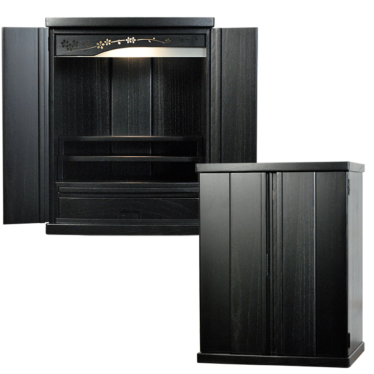 画像2: LED照明付き・桜欄間・曇りガラス・天然桐材・ミニ仏壇【新未来20号・黒（ブラック） 納骨壇】・家具調仏壇・モダン仏壇・送料無料