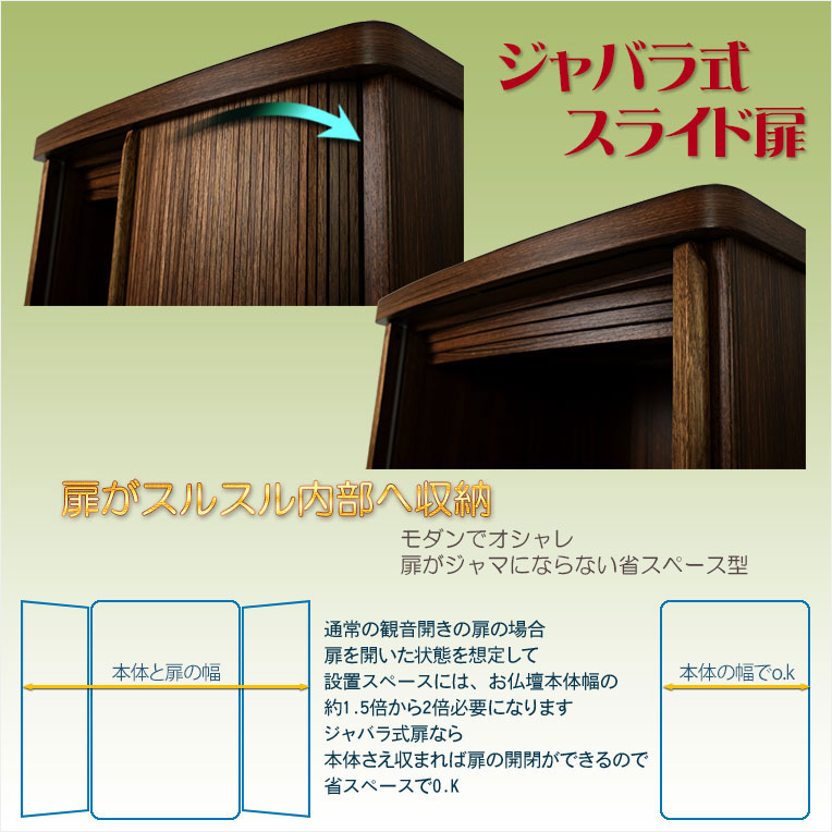 画像4: モダン仏壇【省スペース型・巻き戸扉・40号中型仏壇・ワイドタイプ：ジルバ　オークライト色】ジャバラ扉　スライド扉　現代調仏壇　モダン仏壇　家具調仏壇　おしゃれ　送料無料