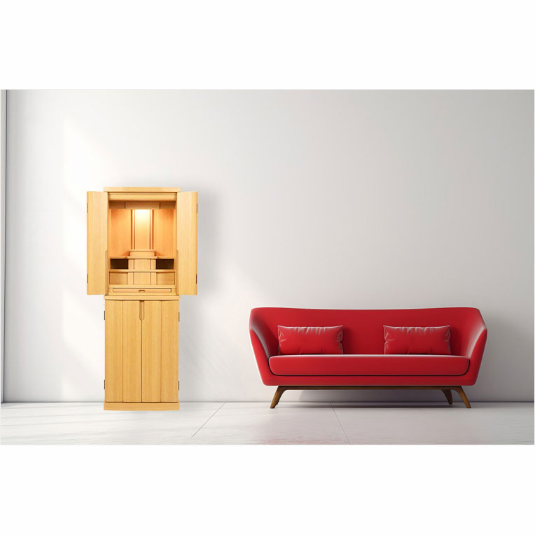 画像16: モダン仏壇 シルクホワイト色【仏具一式付：便利な経机・椅子付　天然木タモ材　中型仏壇：エルデ（Erde）46-16バリエーション3色】現代調仏壇　家具調仏壇　おしゃれ　イス付　リビング　送料無料