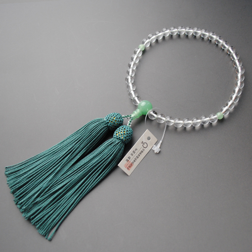 画像: 仏壇供養に不可欠：京都数珠製造卸組合・女性用・本水晶インド翡翠・正絹頭房付