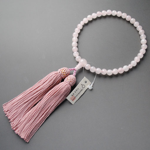 画像: 仏壇供養に不可欠：京都数珠製造卸組合・女性用・ローズクォーツ・正絹頭房付