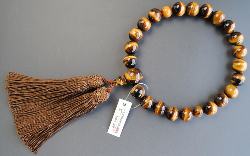 画像: 仏壇供養に不可欠：京都数珠製造卸組合・男性用・虎目石・正絹頭房付