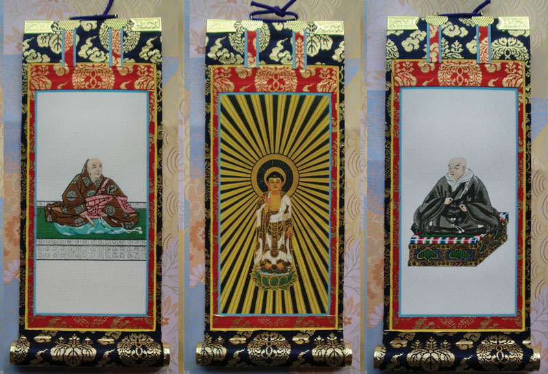 画像1: 京都西陣・上仕立絹本紙・浄土真宗西・本願寺派掛軸・3枚セット・70代